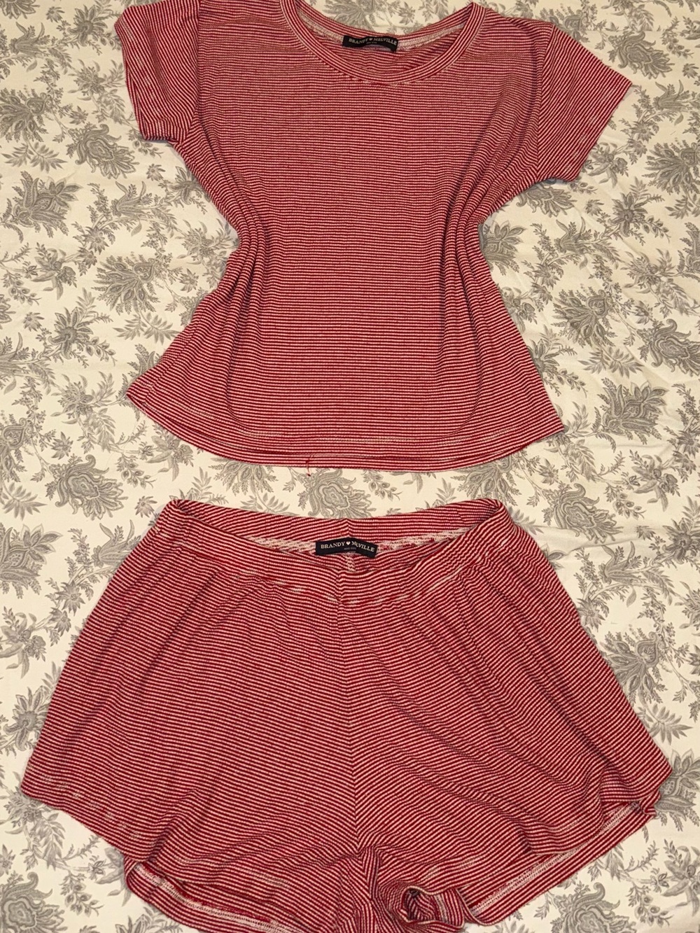 Brandy Melville Red & White Striped Lounge Set shirt and shorts
